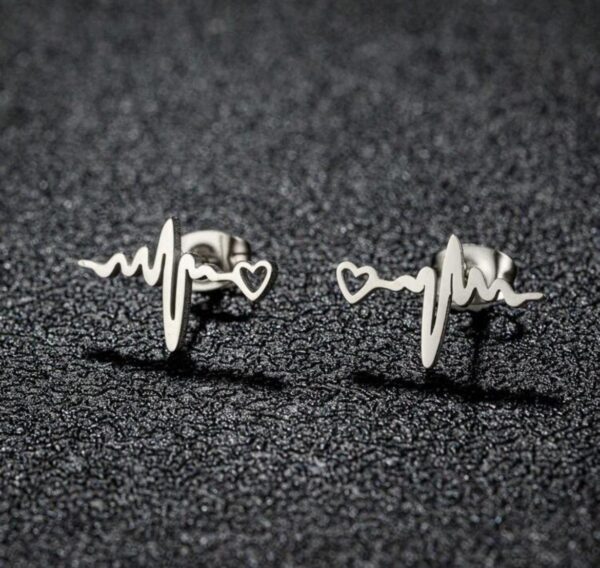 Pendientes de botón de corazón corazón EKG - Imagen 6